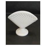 Vintage Hobnail Diamond Milk Glass Fan Bud Vase