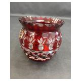 Lead Crystal Ruby Red Cut to Clear Pineapple Dish