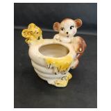 Vintage Ceramic Bear & Beehive Planter Pot