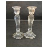 Faceted Clear Glass Taper Candlestick Holder Pair