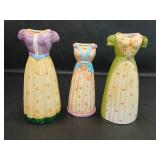 3 Dress Gown Ceramic Hand Painted Vases