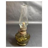 Vintage Green Glass Oil Lamp Embossed Fruit