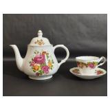 Mayflower China Teapot Teacup Saucer Pink Roses