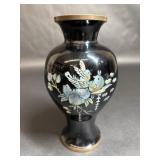 Black Lacquer Mother of Pearl Floral Inlay Vase