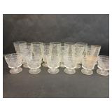 Pressed Glass Diamond Design Goblets Set of 17