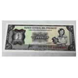 1952 Paraguay 5 Guaranies Banknote