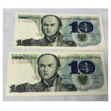 2- 1982 10 Polish Zlotych Banknotes