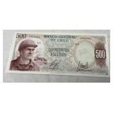 1971 Chilean 500 Pesos UNC Mining Banknote