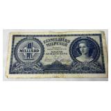1947 Hungarian 1 Milliard Milpengo Banknote