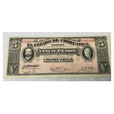 1914 5 Pesos Banknote from State of Chihuahua