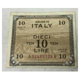 1943 Allied Military Currency 10 Lire Banknote