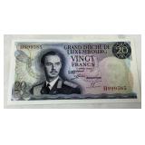 1966 Luxembourgish 20 Francs Banknote