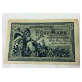 1904 German Empire 5 Mark Treasury Note