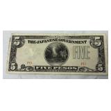 1942 5 Pesos Banknote Issued by Japanese Gov