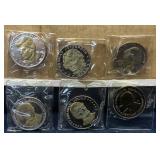 Set of 6 Presidential Coins- Washington, JFK