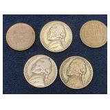 1940s Nickels & 2 Wheatback Pennys
