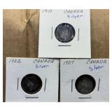 1900s Canadian Silver 5 Cent Coins