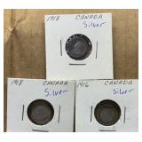1916 & 1918 Canadian Silver 5 Cent Coins