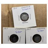 1917 Canadian Silver 5 & 10 Cent Coins