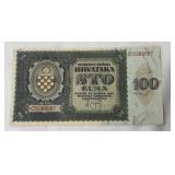 1941 100 Kuna Note from Independent State of Croat