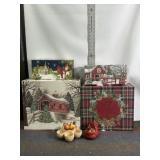 SEVERAL GIFT BOXES, ROOSTER DECORATIONS