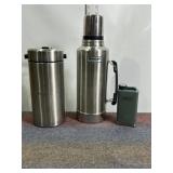 2 LARGE THERMOSES, 1 STANLY FLASK