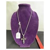 SILVER TONED METAL CROSS PENDENT & CHIAN