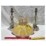 PAIR OF CLEAR GLASS LAMPS, 1 SHADE, MADE IN ITALY