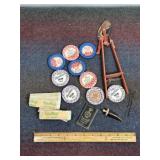 VINTAGE MILK BOTTLE CAPS, ICE CREAM STCKS, PAPERS