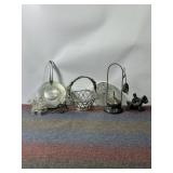 SEVERAL SILVER PLATE DISHES, BASKET, PASTRY CUTTER