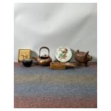 TRINKET BOXES, PIGGY BANK, PLASTIC TEA POT