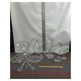 SEVERAL CLEAR GLASS DISHES, DIVIDER DISHES, PLATES