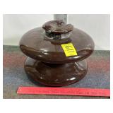 LARGE BROWN CERAMIC INSULATOR, 8" T X 10 1/2" W