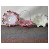 3 VINTAGE RUFFLED EDGE PINK & WHITE BOWLS/BASKET