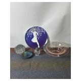PINK DEPRESSION GLASS, FLOWER FROG, SUGAR HOLDER