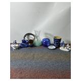 HOLLAND DISHES, BLUE CANDLE HOLDER, MCM VASE