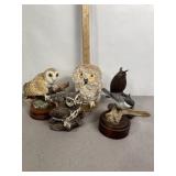 5 PORCILAN & METAL OWL FIGURES, VARIOUS SIZES