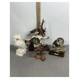 4 OWL & BIRD FIGURES, SOME ON BASES
