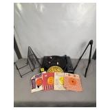 VICTROLA RECORD PLAYER, RECORDS, STANDS