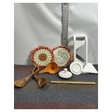 VINTAGE KITCHEN ITEMS, SLICER, COUNTER MAT, SPOONS