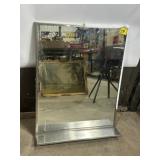 VINTAGE METAL FRAMED MIRROR W/ SHELF, 31" X 24"