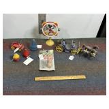 BOX OF VINTAGE TOYS, TOPS, MICKEY MOUSE, WAGONS