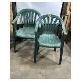 GREEN PLASTIC YARD CHAIRS, DAMAGE