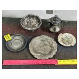 SILVER PLATE DISHES & TEA POT