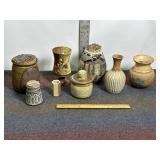SEVERAL STONEWARE POTTERY PIECES, SIGNED