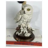 DEAR CERAMIC HANDMADE OWL FIGURE ON WOOD BASE