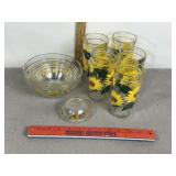 VINTAGE SUNFLOWER GLASSES & BOWLS