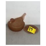 HEISEY PINK FROSTED GLASS BIRD ON NEST & FLOWER FG