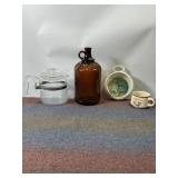 CLEAR GLASS COFFEE POT, PYREX BOTTLE, COFFE MUG