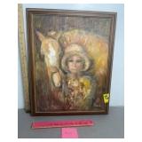 ORIGIANL FRAMED PAINTING LADY & HORSE, 18" X 23"